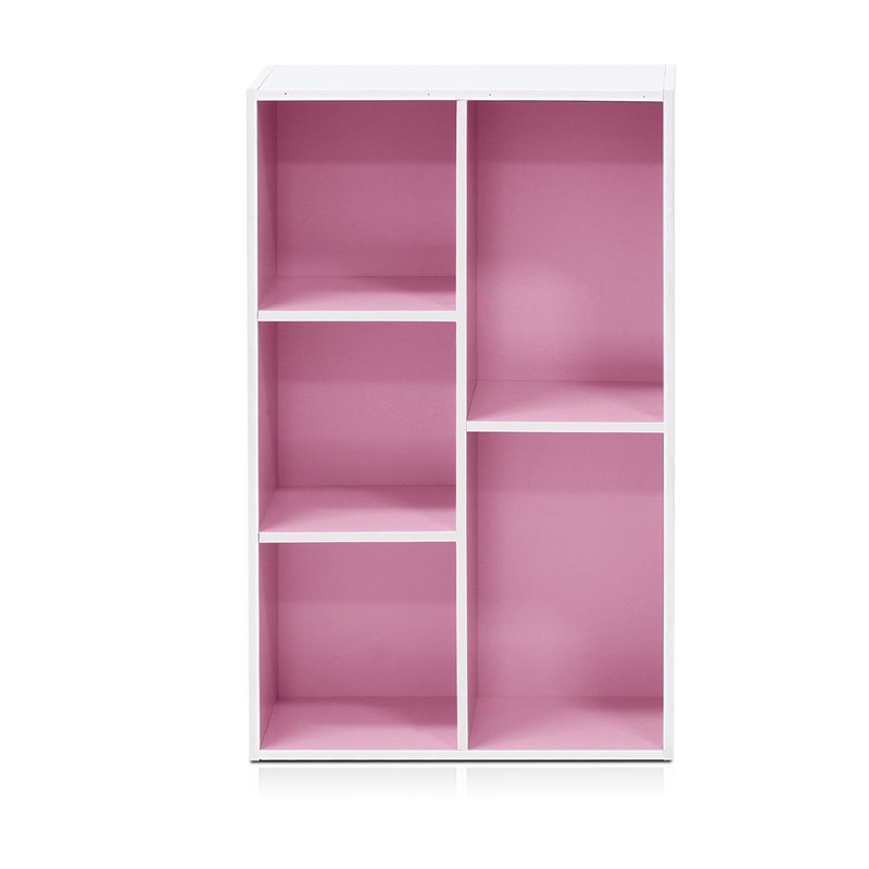 Maklaine Engineered Wood 5-Cube Reversible Open Shelf in White/Pink