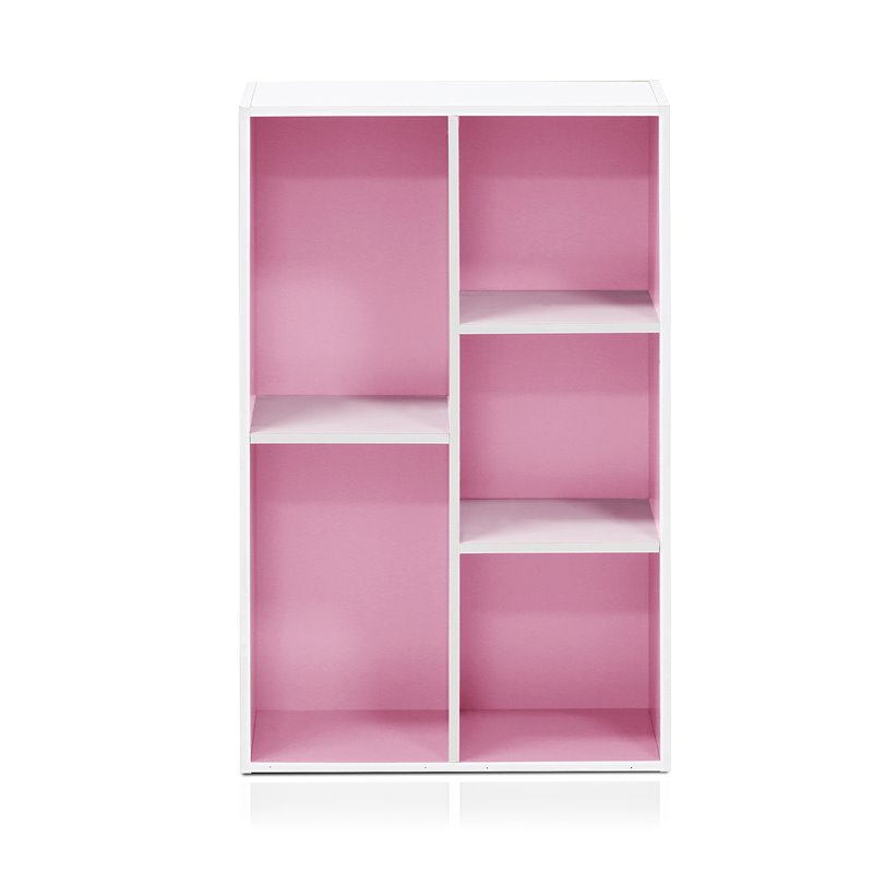 Maklaine Engineered Wood 5-Cube Reversible Open Shelf in White/Pink