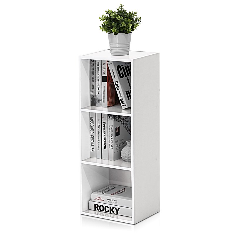 Maklaine Engineered Wood 3-Tier Open Shelf Bookcase in White