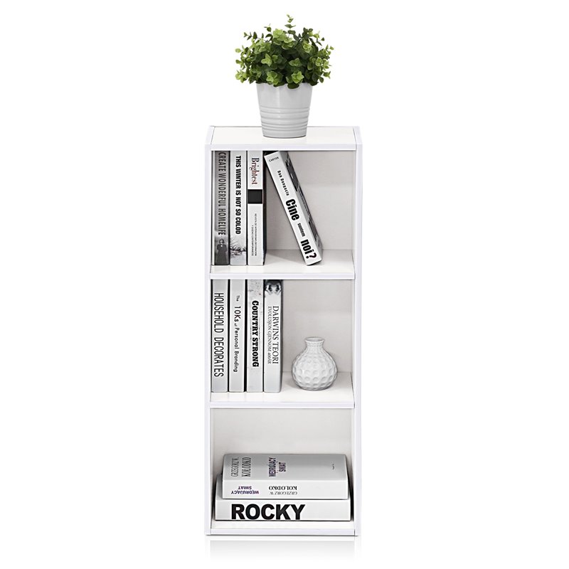 Maklaine Engineered Wood 3-Tier Open Shelf Bookcase in White