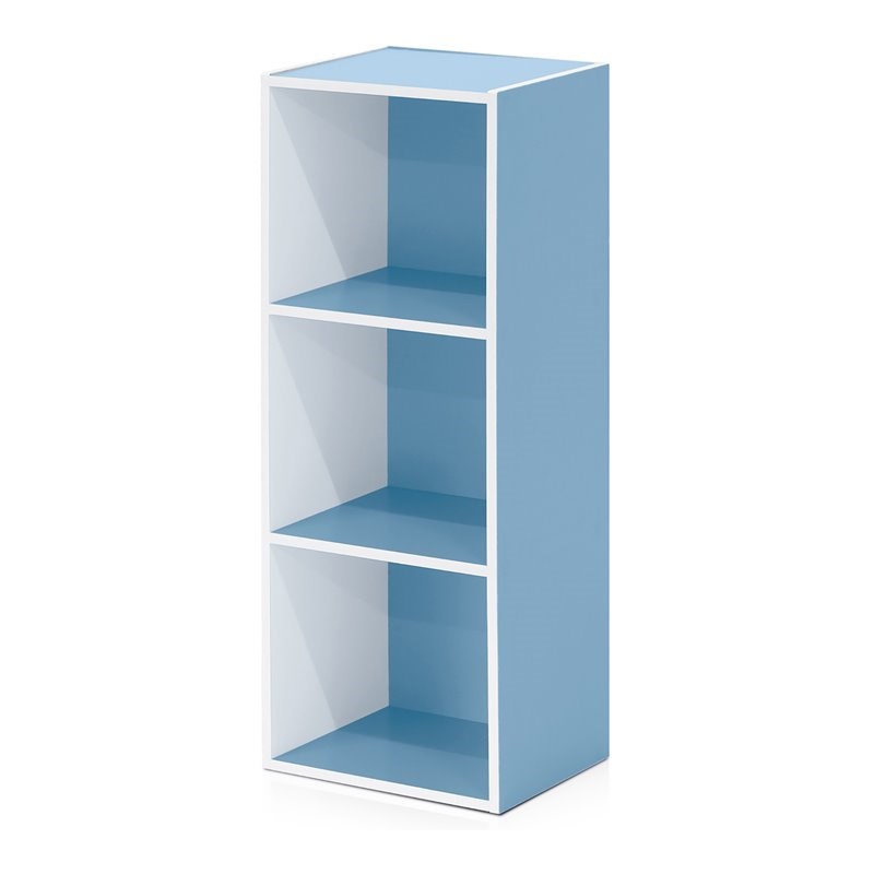 Maklaine Engineered Wood 3-Tier Open Shelf Bookcase in White/Light Blue