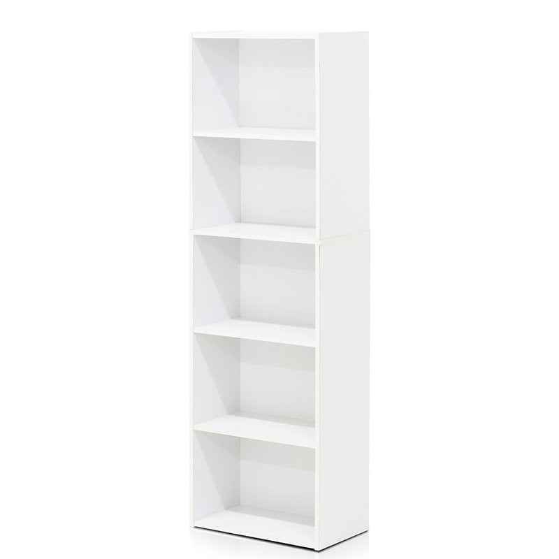 Maklaine Wood 5-Tier Reversible Color Open Shelf Bookcase in White