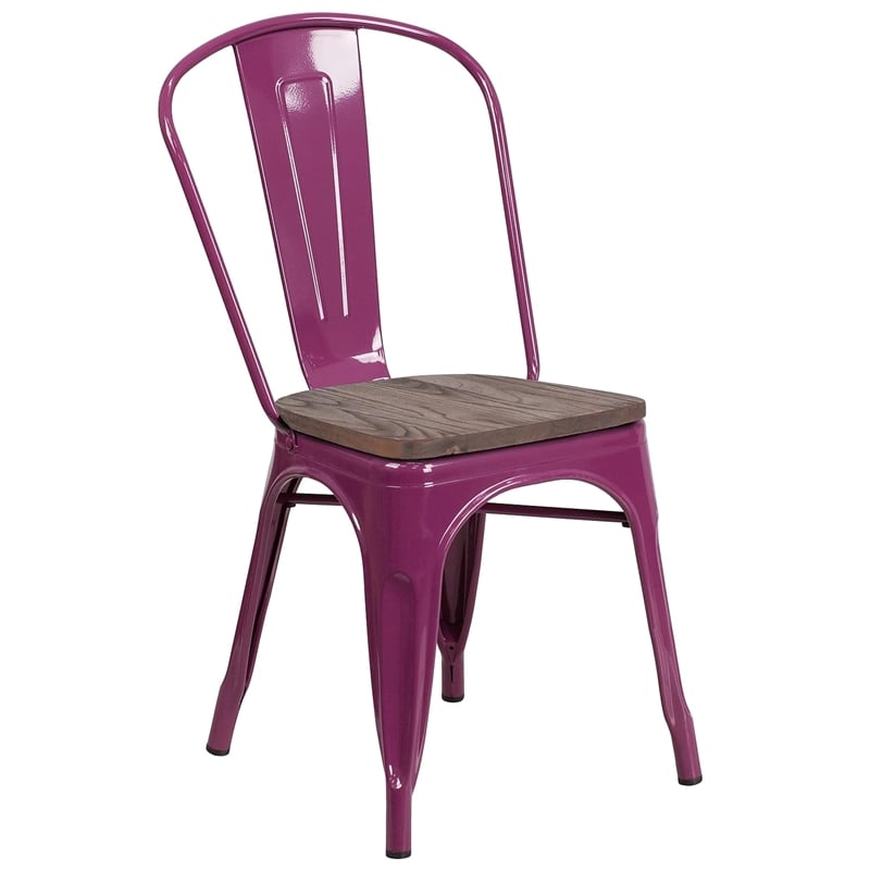 Maklaine Wood Industrial Metal Dining Side Chair in Purple Finish