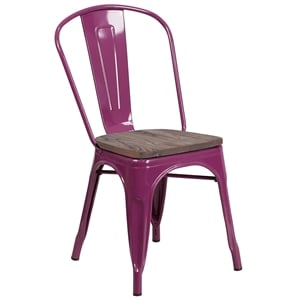 Maklaine Wood Industrial Metal Dining Side Chair in Purple Finish