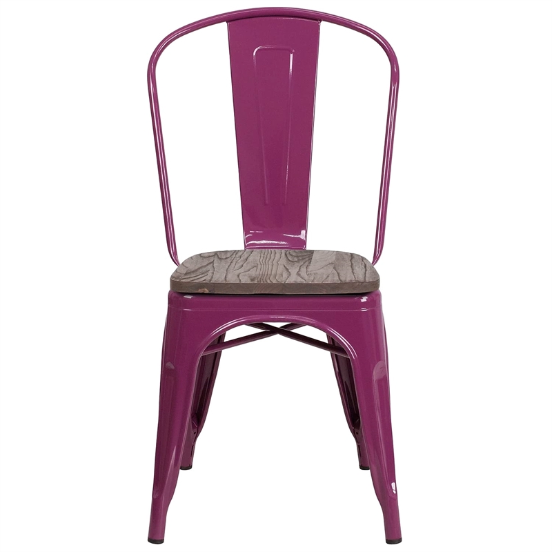 Maklaine Wood Industrial Metal Dining Side Chair in Purple Finish