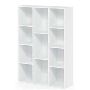 Maklaine Engineered Wood 11-Cube Reversible Open Shelf Bookcase in White