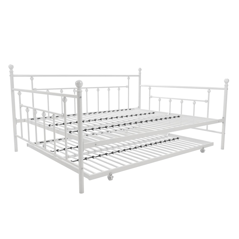 Maklaine Contemporary Metal Daybed and Trundle in Queen/Full Size White
