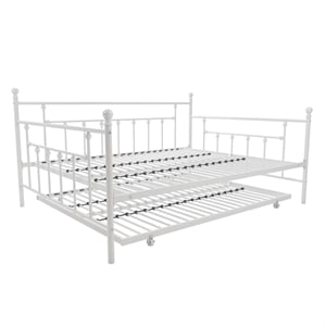 Maklaine Contemporary Metal Daybed and Trundle in Queen/Full Size White