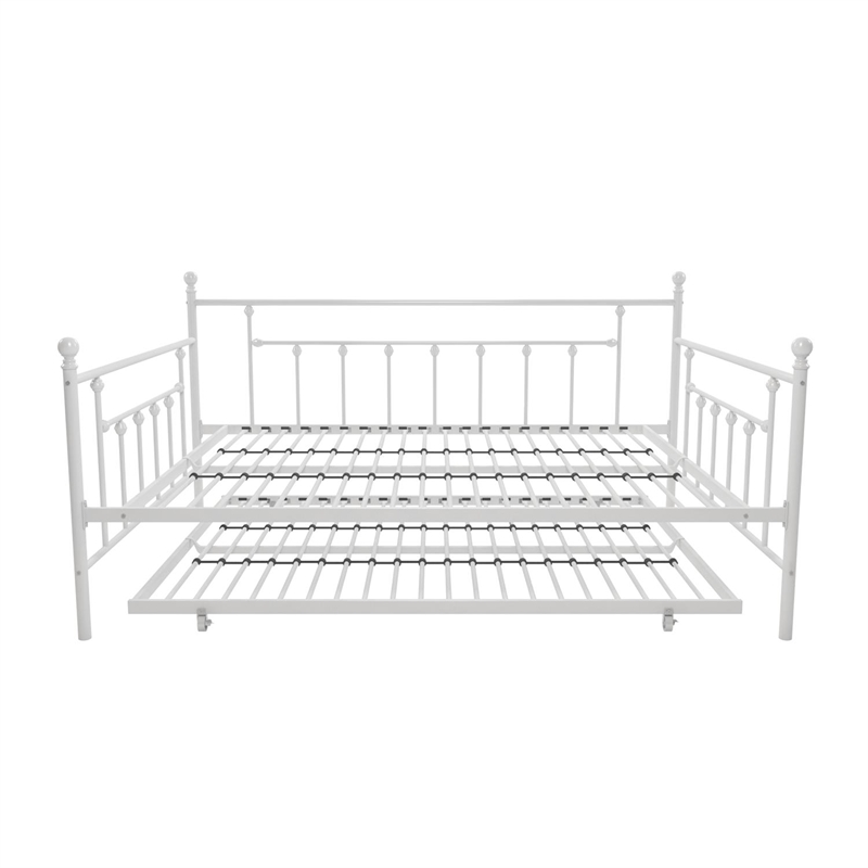 Maklaine Contemporary Metal Daybed and Trundle in Queen/Full Size White