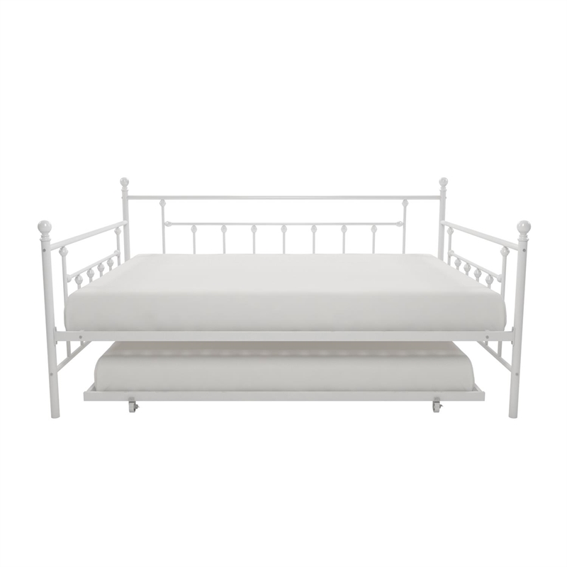 Maklaine Contemporary Metal Daybed and Trundle in Queen/Full Size White