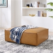 Maklaine Contemporary Upholstered Faux Leather Ottoman in Tan