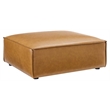 Maklaine Contemporary Upholstered Faux Leather Ottoman in Tan