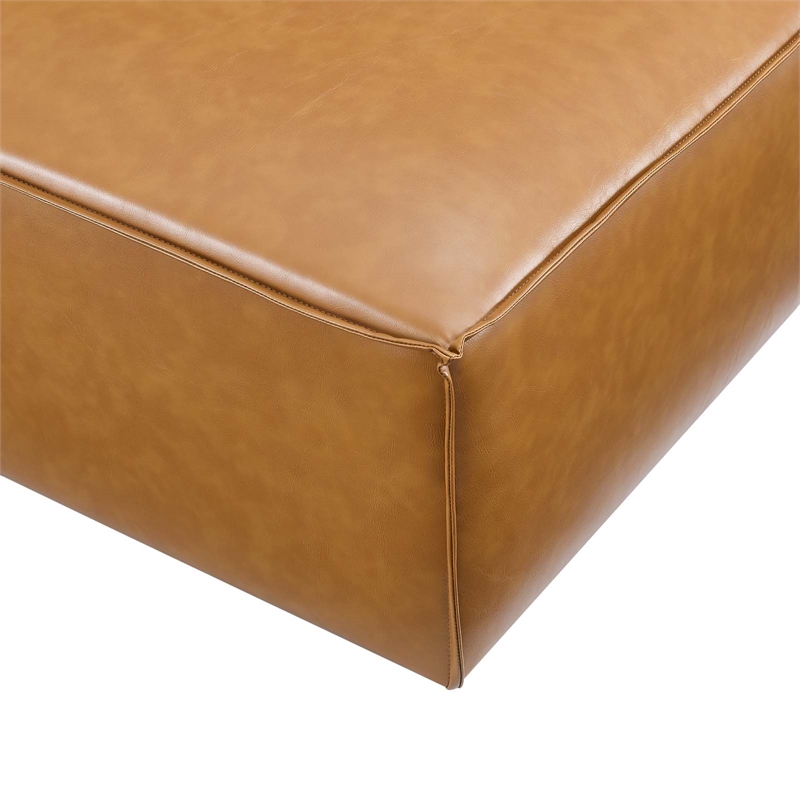 Maklaine Contemporary Upholstered Faux Leather Ottoman in Tan