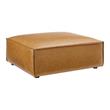 Maklaine Contemporary Upholstered Faux Leather Ottoman in Tan