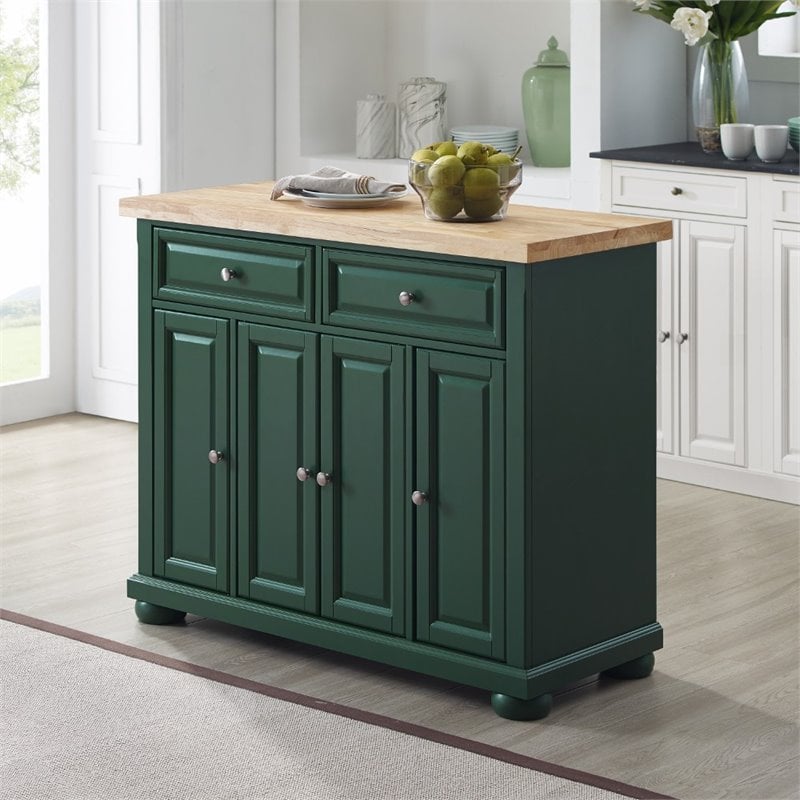Maklaine Transitional Wood Top Kitchen Island Cart in Emerald