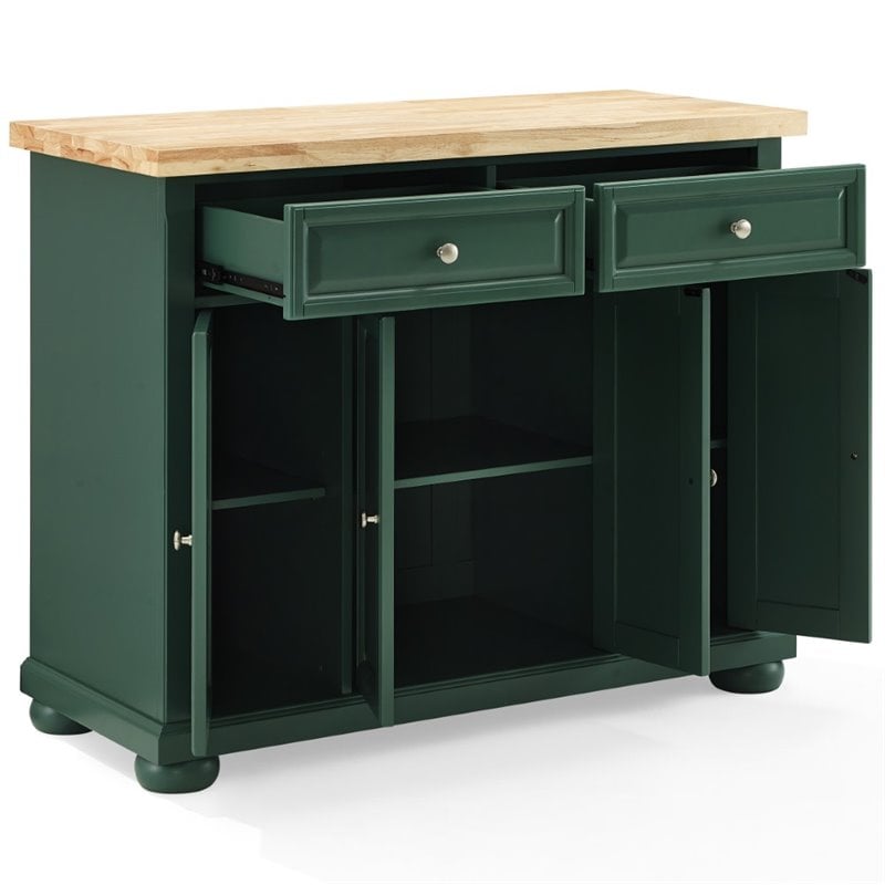 Maklaine Transitional Wood Top Kitchen Island Cart in Emerald