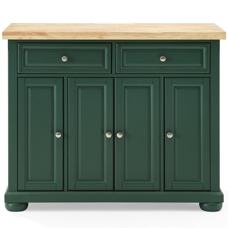 Maklaine Transitional Wood Top Kitchen Island Cart in Emerald