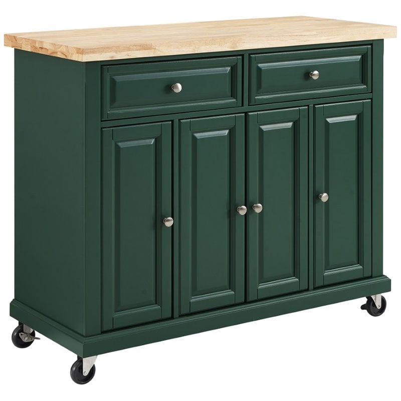 Maklaine Transitional Wood Top Kitchen Island Cart in Emerald