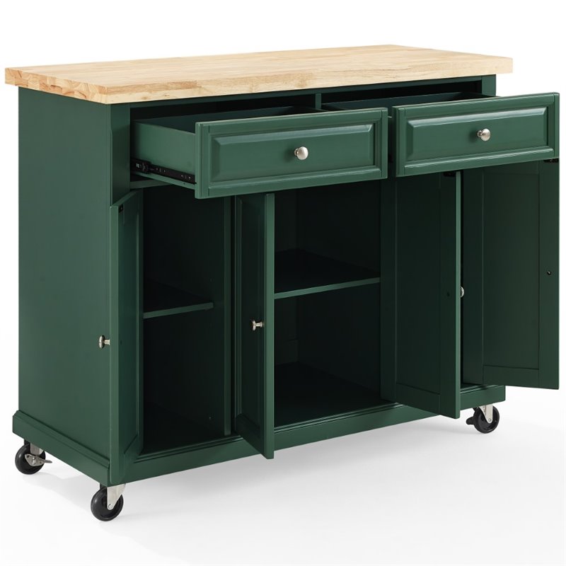 Maklaine Transitional Wood Top Kitchen Island Cart in Emerald