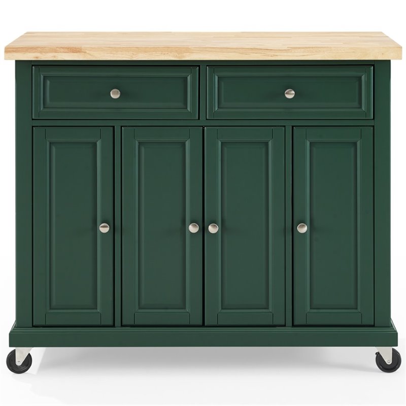 Maklaine Transitional Wood Top Kitchen Island Cart in Emerald