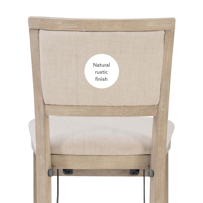 Maklaine Folding Counter Stool Fabric Padded Back & Seat in Graywash Wood