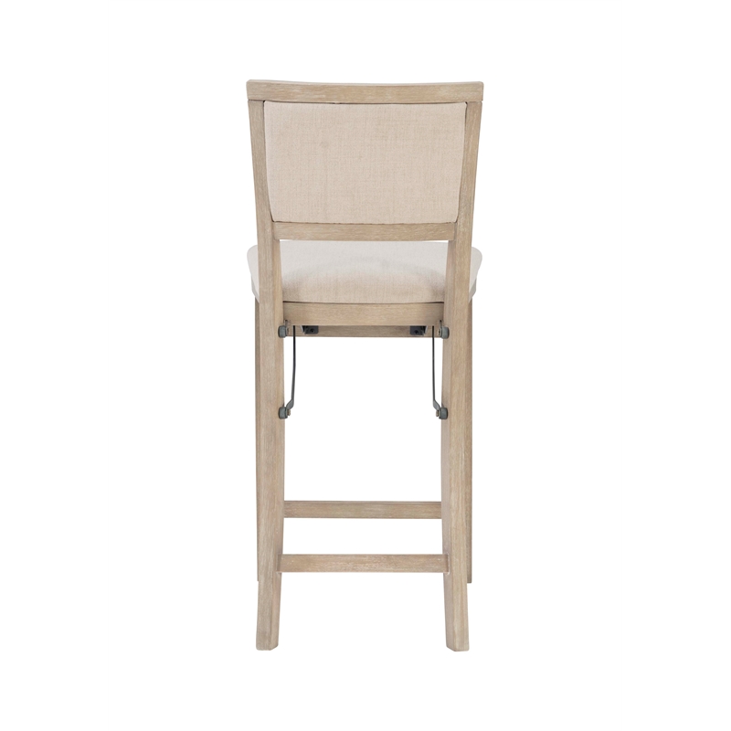 Maklaine Folding Counter Stool Fabric Padded Back & Seat in Graywash Wood