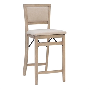 Maklaine Folding Counter Stool Fabric Padded Back & Seat in Graywash Wood