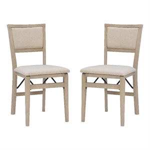 Maklaine Set of Two Folding Chairs Beige Fabric Seat & Back in Graywash Wood