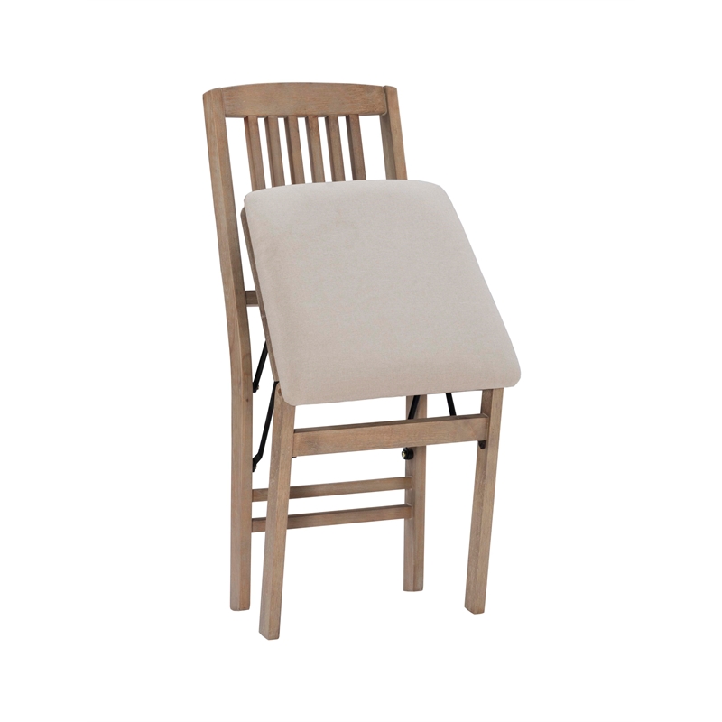 Maklaine Mission Back Set of Two Folding Chairs Padded Seat in Graywash Wood