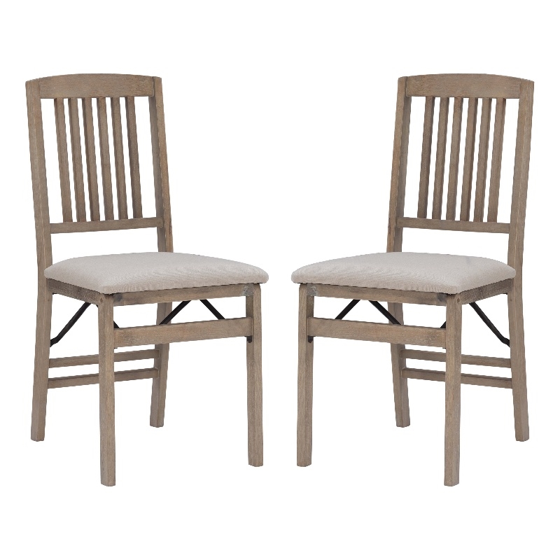 Maklaine Mission Back Set of Two Folding Chairs Padded Seat in Graywash Wood