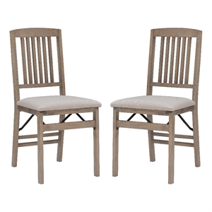 Maklaine Mission Back Set of Two Folding Chairs Padded Seat in Graywash Wood
