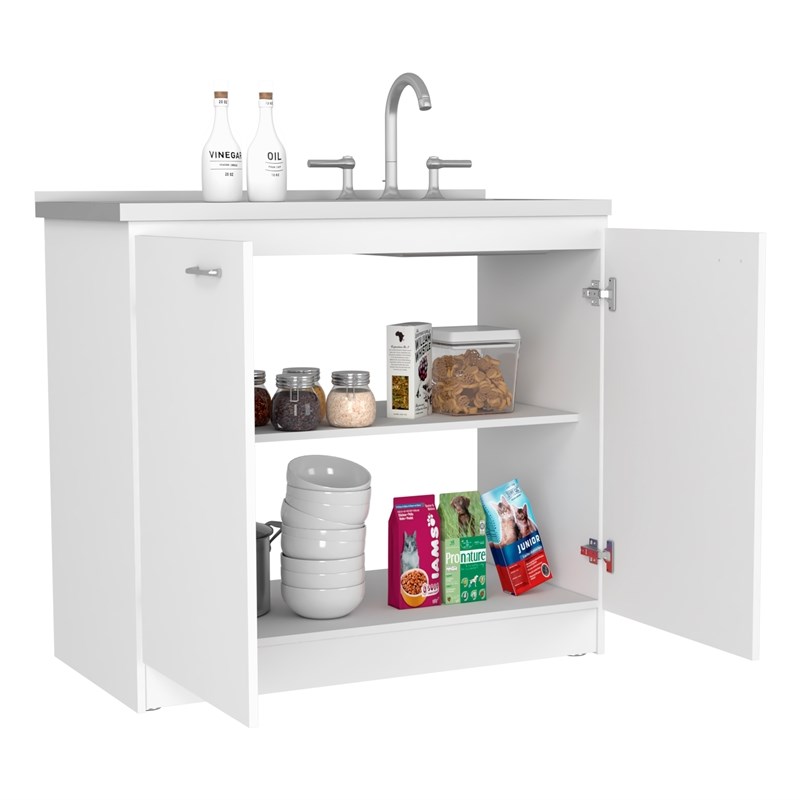 Maklaine White Modern Engineered Wood Napoles Utility Sink with Cabinet