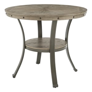 Maklaine Wood and Steel Counter Height 42&quot Round Pub Table in Pewter