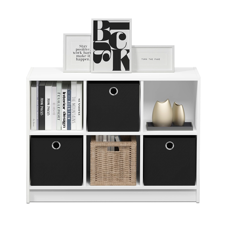 Maklaine Engineered Wood 3x2 Bookcase Storage w/Bins in White/Black