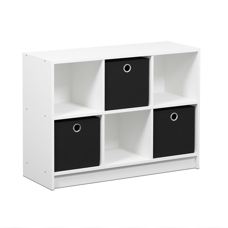 Maklaine Engineered Wood 3x2 Bookcase Storage w/Bins in White/Black