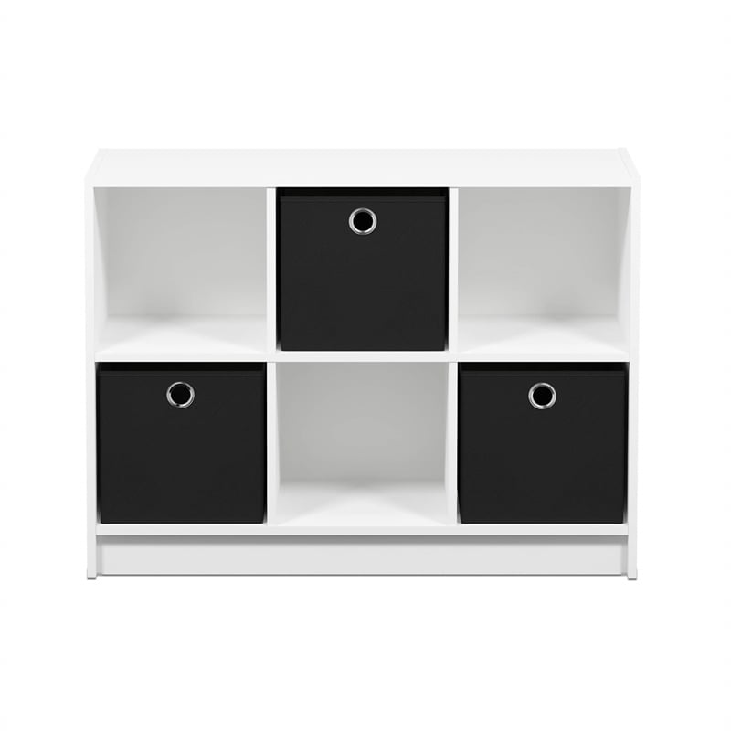 Maklaine Engineered Wood 3x2 Bookcase Storage w/Bins in White/Black