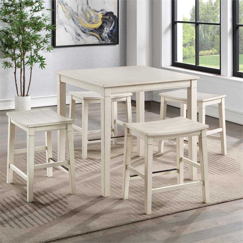 Maklaine Weathered Ivory Wood 5-Piece Counter Height Dining Set
