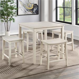 Maklaine Weathered Ivory Wood 5-Piece Counter Height Dining Set