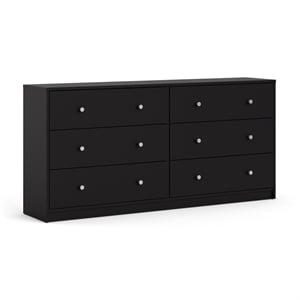 Maklaine Engineered Wood Contemporary 6 Drawer Double Dresser in Black