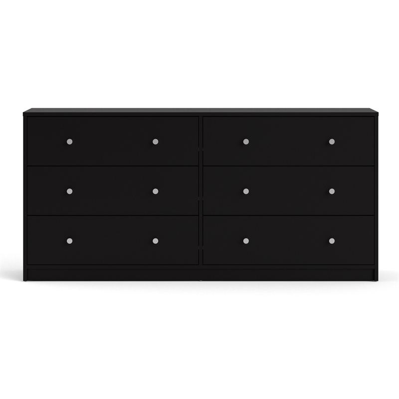 Maklaine Engineered Wood Contemporary 6 Drawer Double Dresser in Black