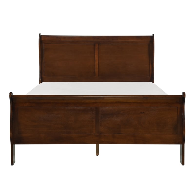 Maklaine Modern Traditional Wood Queen Sleigh Bed in Brown Cherry