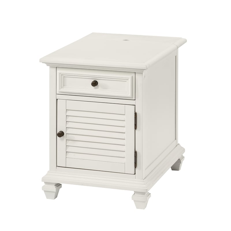 Maklaine Modern Farmhouse Soft White Wood Storage End Table with USB