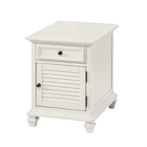 Maklaine Modern Farmhouse Soft White Wood Storage End Table with USB