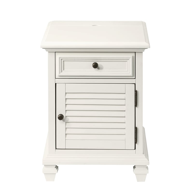 Maklaine Modern Farmhouse Soft White Wood Storage End Table with USB