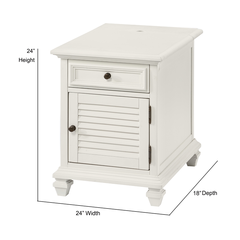 Maklaine Modern Farmhouse Soft White Wood Storage End Table with USB