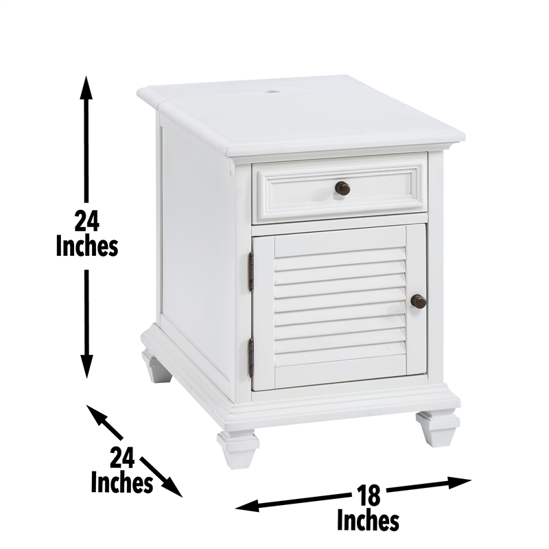 Maklaine Modern Farmhouse Soft White Wood Storage End Table with USB