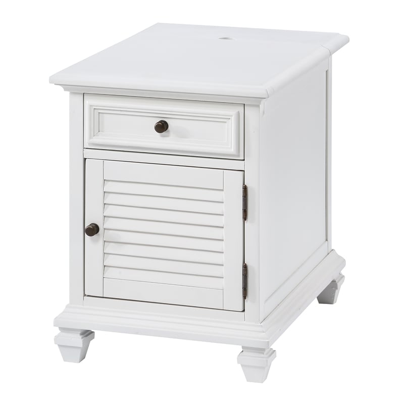 Maklaine Modern Farmhouse Soft White Wood Storage End Table with USB