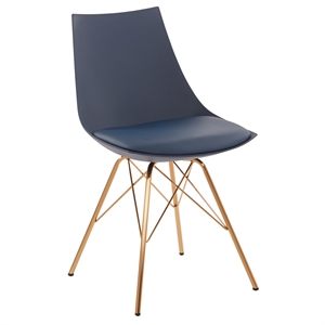 Maklaine Chair in Navy Blue Faux Leather with Gold Chrome Base