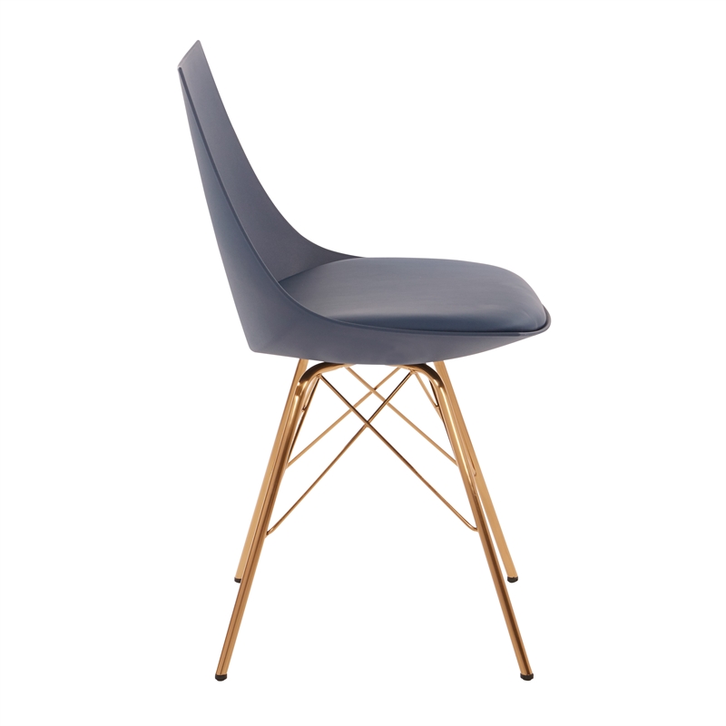 Maklaine Chair in Navy Blue Faux Leather with Gold Chrome Base