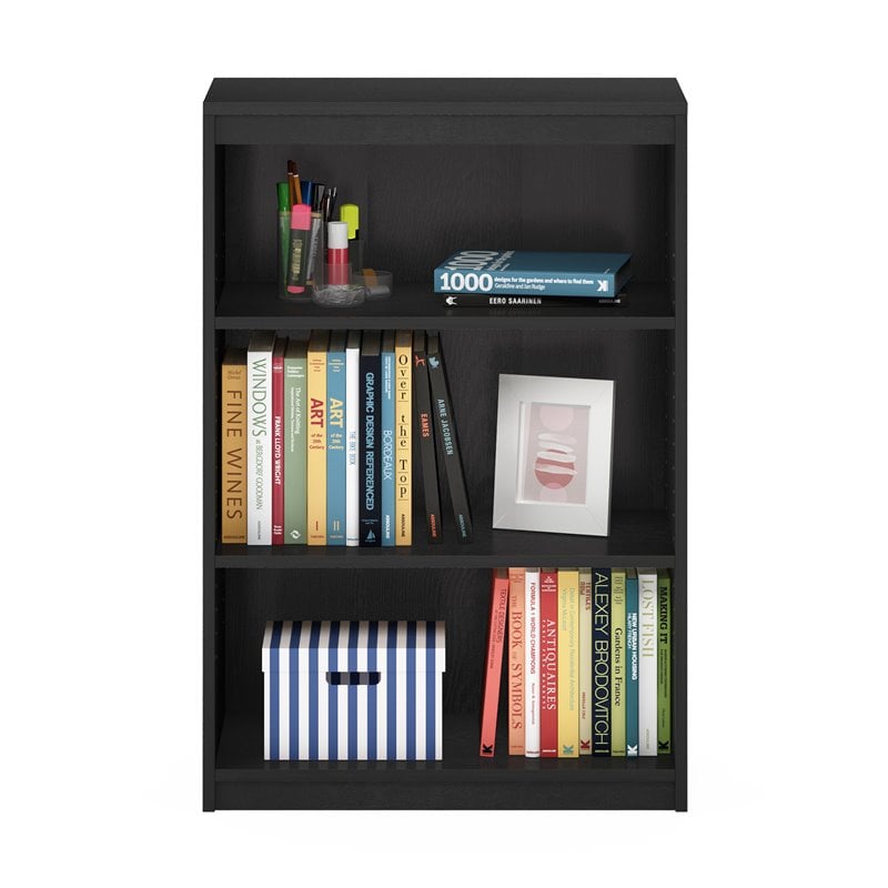 Maklaine Engineered Wood 3-Tier Adjustable Shelves Bookcase in Black